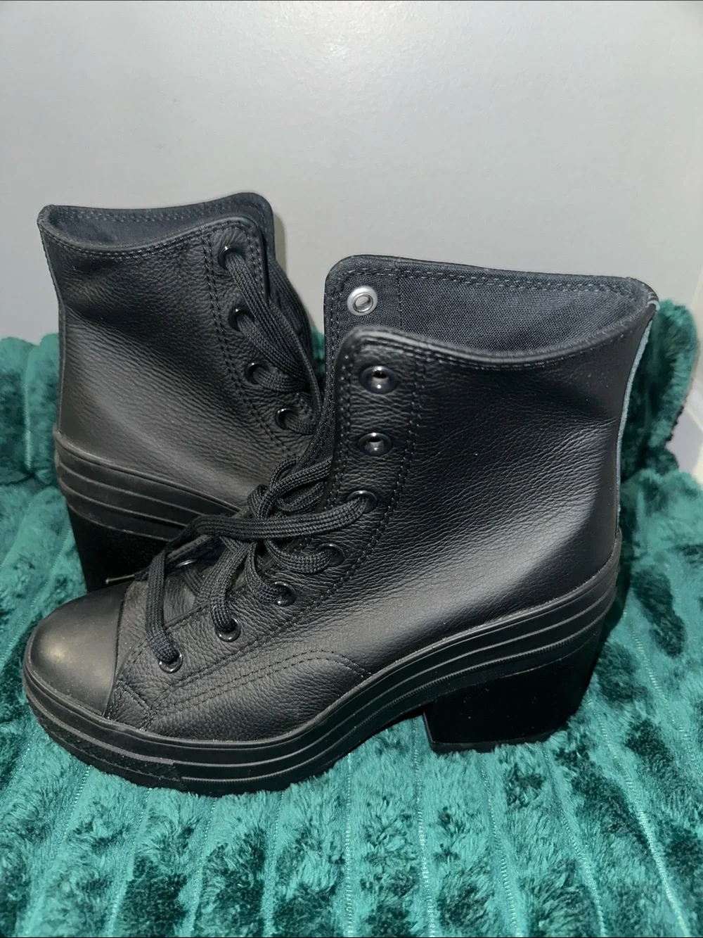 Converse Black Leather Platform Lug-Sole High-Tops